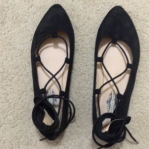 Black lace up flats